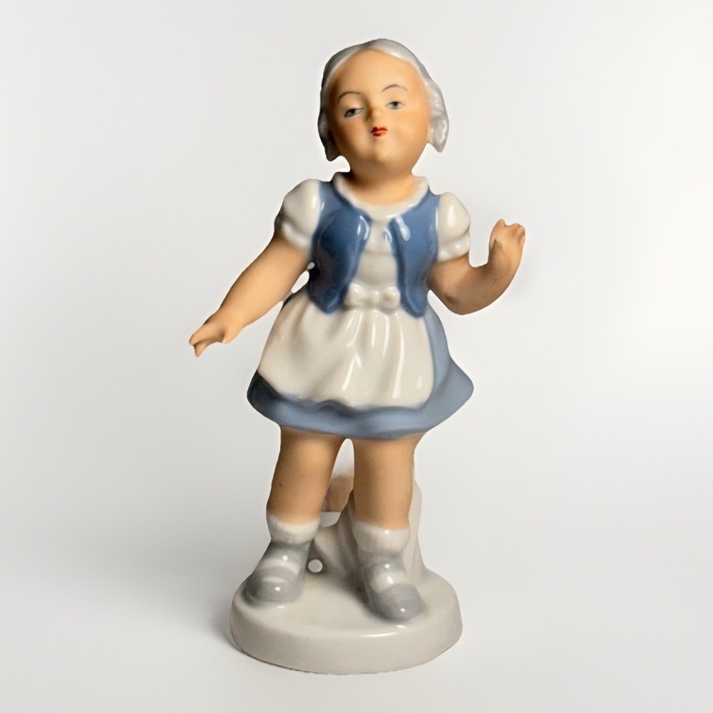 Vintage Gerold Bavaria Porcelain Girl Figurine Blue Dress Hand Painted W Germany